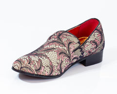 Premium Brown Multicolor Floral Textured Loafers for men designer slip on casual / dress shoes – - Amedeo Exclusive
