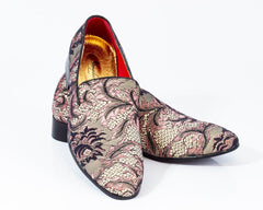 Premium Brown Multicolor Floral Textured Loafers for men designer slip on casual / dress shoes – - Amedeo Exclusive