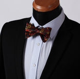 Men's Silk Orange Floral Self Bow Tie Pocket Handkerchief - Amedeo Exclusive