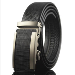 Men’s Black Ratchet Belt – Brushed Silver & Black Automatic Buckle | Adjustable 26”–52”