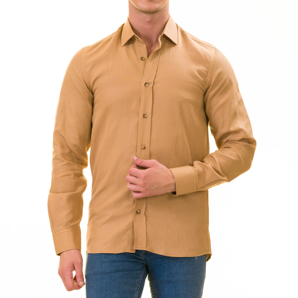 Men’s Brown Linen Shirt - Luxury Tailor Fit European Made Button-Up