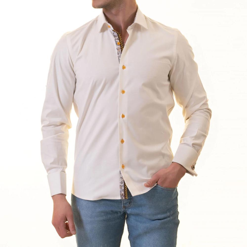 White French Cuff Shirt for Men- Slim Fit, Cotton Shirt (Floral Design Inside)