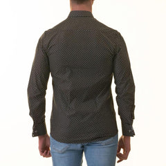 Tropical Slim Fit Long Sleeve Shirt for Men - (White, Black Polka Dot Inside)