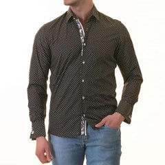Tropical Slim Fit Long Sleeve Shirt for Men - (White, Black Polka Dot Inside)