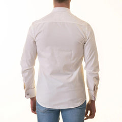 White French Cuff Shirt for Men - Slim Fit Cotton Shirts (Red Floral Inside)