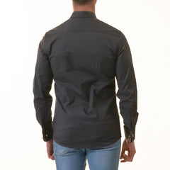 Black Slim French Cuff Shirt for Mens - Long Sleeve (Honeycomb Design Inside)