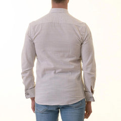 Gray French Cuff Shirt - Men's Slim Fit Long-Sleeved (Black Floral Inside)
