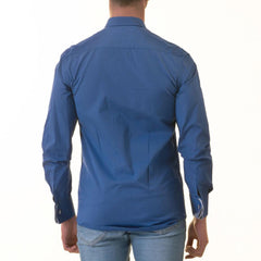 Royal Blue French Double Cuff Shirt -Slim Fit Long-Sleeved Shirt (White Inside)