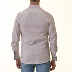 Gray French Double Cuff Shirt - Slim Fit Long-Sleeved Shirt (White Pattern Inside)