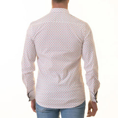 White Blue & Red Anchor French Cuff Shirt - Men’s Slim Fit European Shirt
