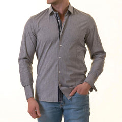 Black Checkered French Cuff T-Shirt - Men’s Long Sleeve Slim Fit Cotton T-Shirt