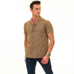 Solid Tan European Made Hawaiian Summer Shirt for Men - Premium Designer