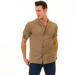 Solid Tan European Made Hawaiian Summer Shirt for Men - Premium Designer