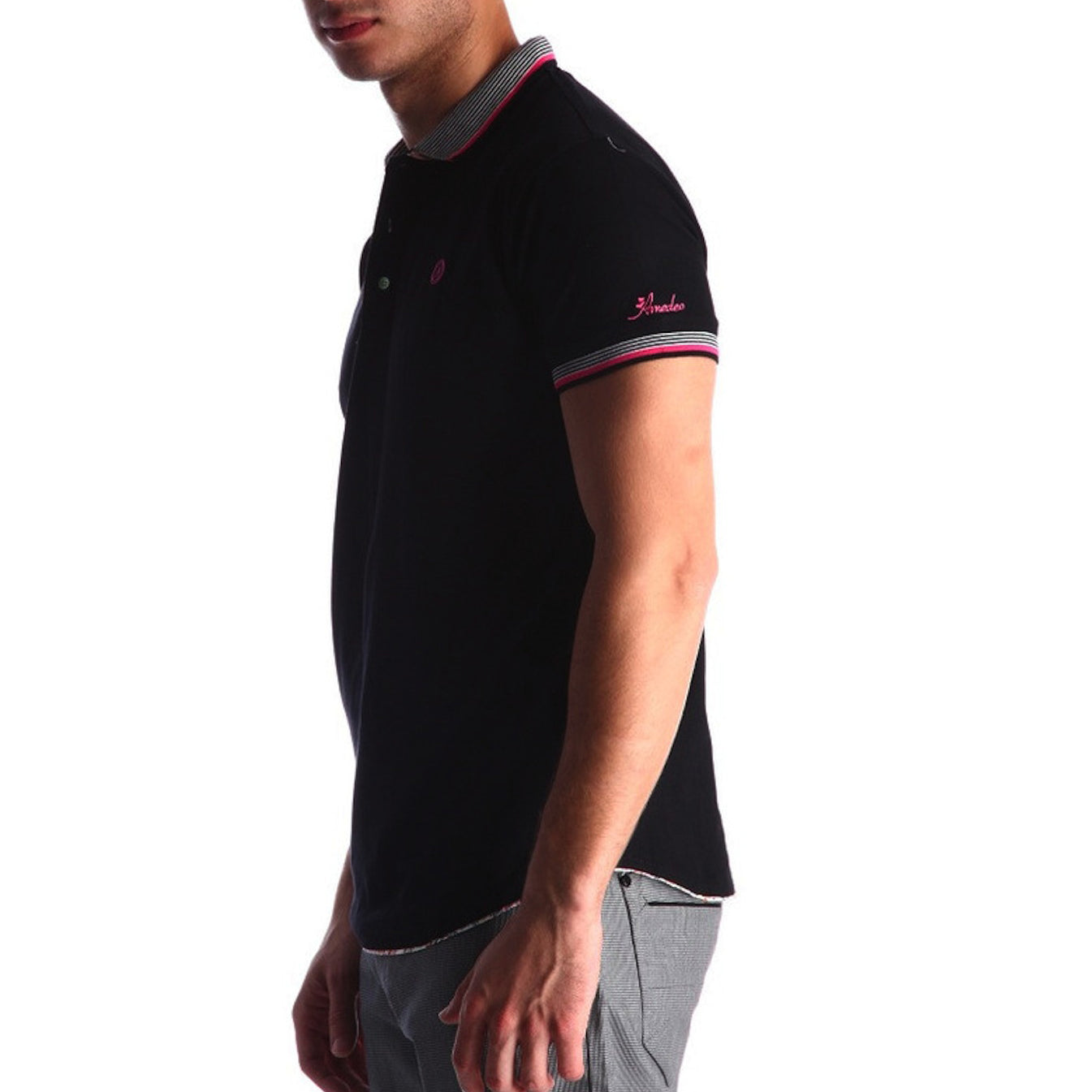 Men's Black - Paisley Turkey Slim Fit Mesh Polo Shirt ( Size - Only XS ) - Amedeo Exclusive