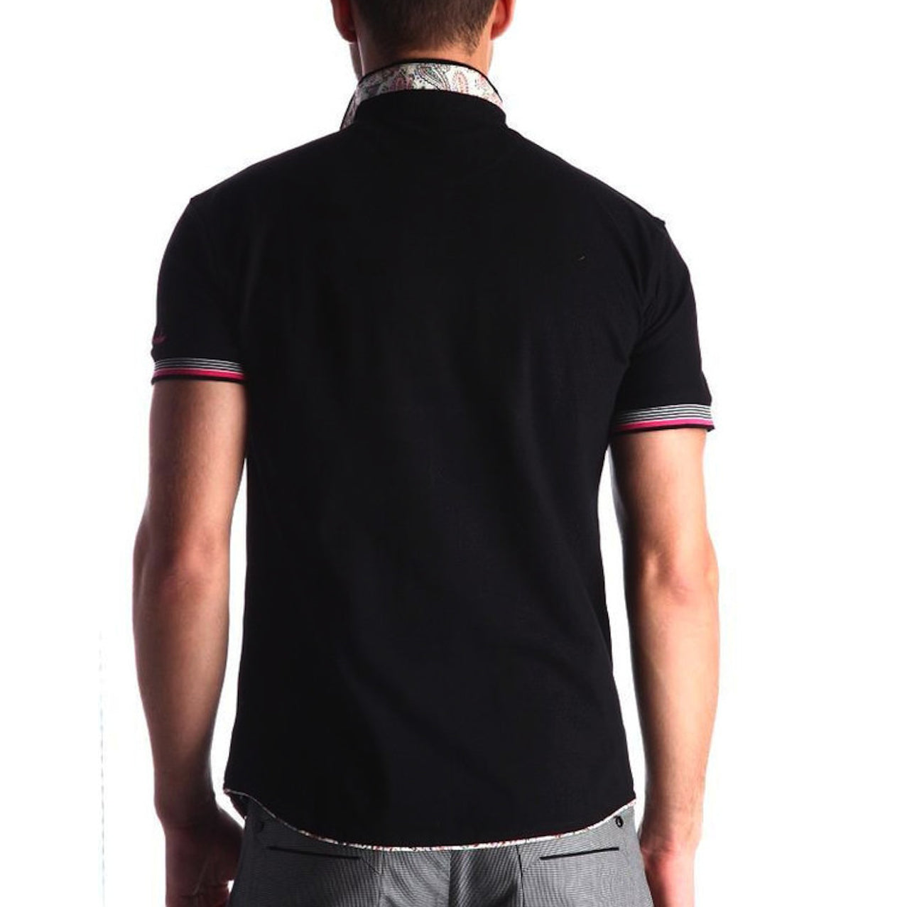 Men's Black - Paisley Turkey Slim Fit Mesh Polo Shirt ( Size - Only XS ) - Amedeo Exclusive