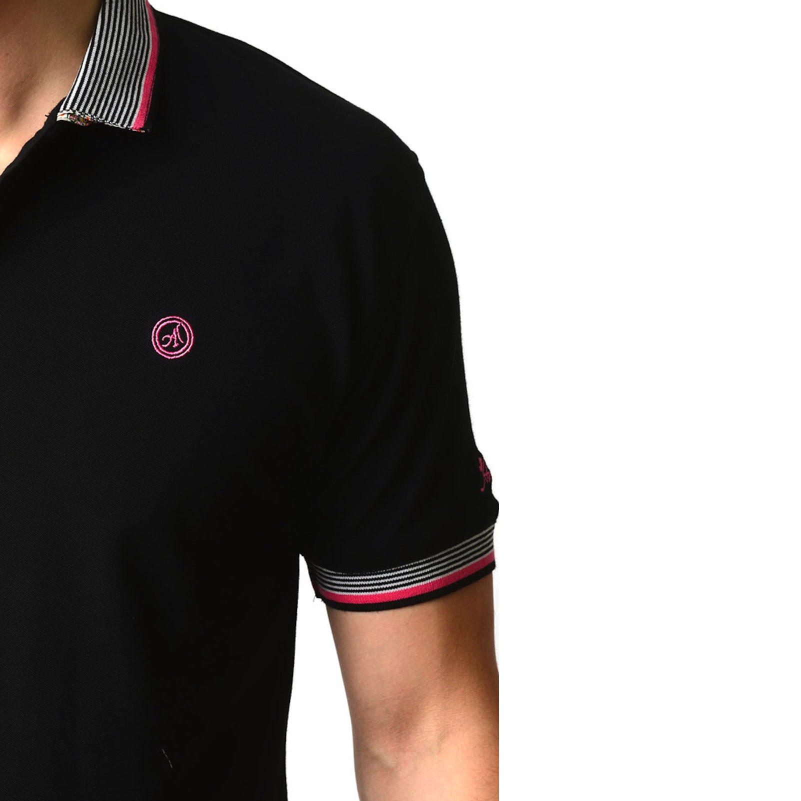 Men's Black - Paisley Turkey Slim Fit Mesh Polo Shirt ( Size - Only XS ) - Amedeo Exclusive