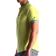 Men's Yellow - Paisley Turkey Slim Fit Mesh Polo Shirt ( Size - Only XS ) - Amedeo Exclusive