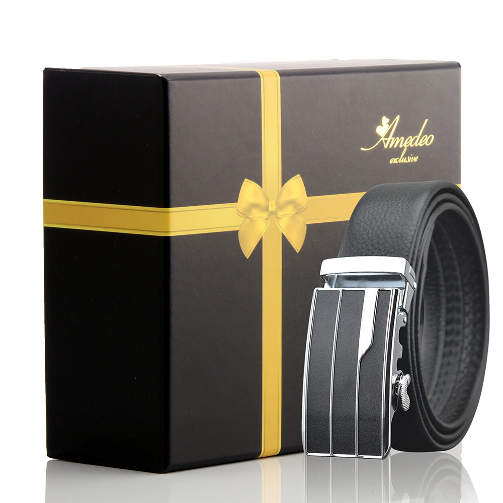 Men's Stainless Steel Black Belt with Silver & Black Buckle - Amedeo Exclusive
