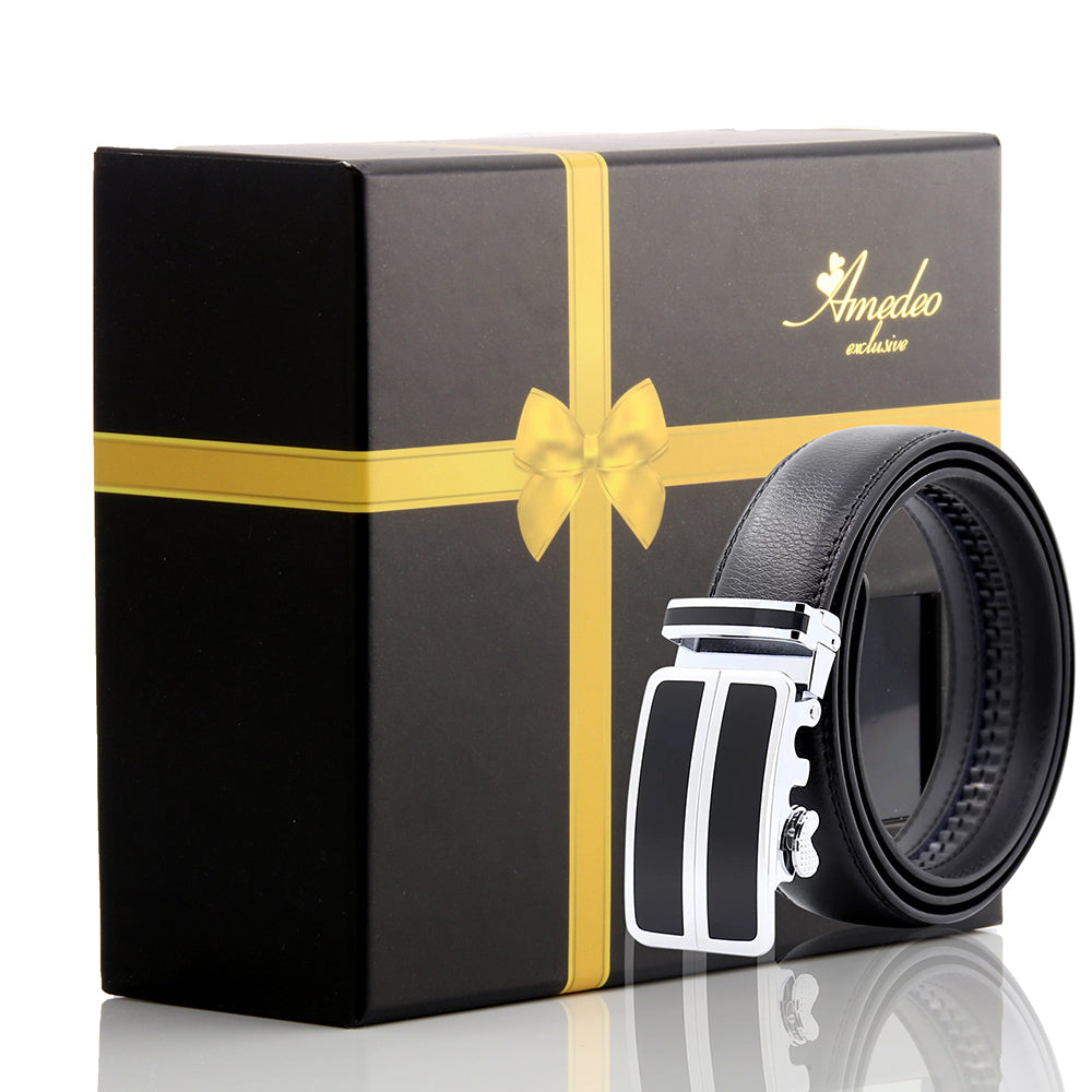Men's Stainless Steel Black Belt with Silver & Black Buckle - Amedeo Exclusive