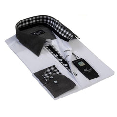 Checkered White Mens Slim Fit Designer Dress Shirt - tailored Cotton Shirts for Work and Casual Wear - Amedeo Exclusive