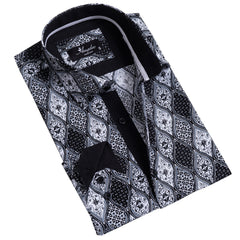 Black and White Mens Slim Fit Designer Dress Shirt - tailored Cotton Shirts for Work and Casual Wear