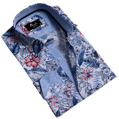 Blue Mens Slim Fit Designer Dress Shirt - tailored Cotton Shirts for Work and Casual Wear