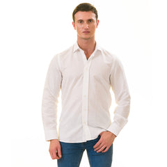 White Luxury Men's European-Made Tailored Fit Linen Button-Up Shirt