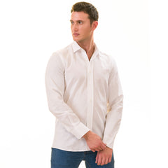 White Luxury Men's European-Made Tailored Fit Linen Button-Up Shirt