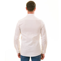 White Luxury Men's European-Made Tailored Fit Linen Button-Up Shirt