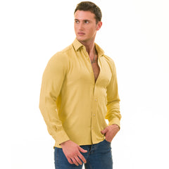 Mustard Luxury Men's European-Made Tailored Fit Linen Button-Up Shirt