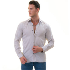 Gray Luxury Men's Linen Button-Up Shirt - Tailored Fit, European Made
