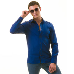 Men’s Royal Blue Linen Shirt - Luxury Tailor Fit European Made Button-Up