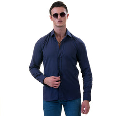 Men’s Dark Blue Linen Shirt - Luxury Tailor Fit European Made Button-Up