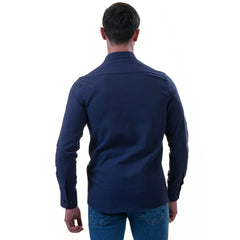Men’s Dark Blue Linen Shirt - Luxury Tailor Fit European Made Button-Up
