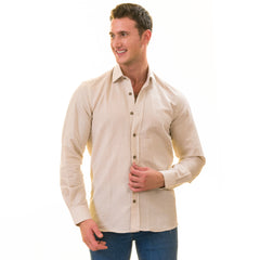 Men’s Beige Linen Shirt - Luxury Tailor Fit European Made Button-Up