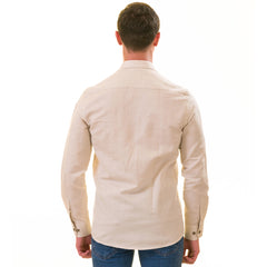 Men’s Beige Linen Shirt - Luxury Tailor Fit European Made Button-Up