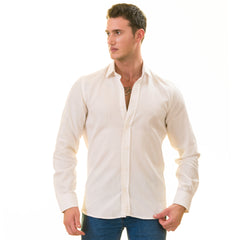 Men’s Off-White Linen Shirt - Luxury Tailor Fit European Made Button-Up