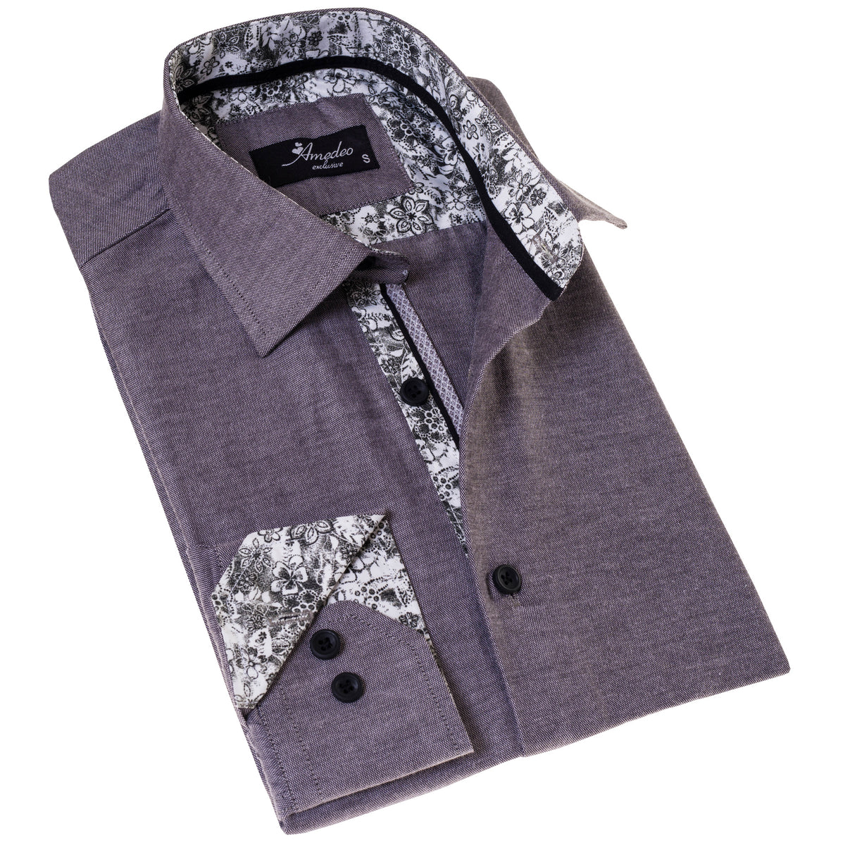 Black Oxford French Cuff Shirt - Slim Fit Cotton Shirts for Men - Work & Casual