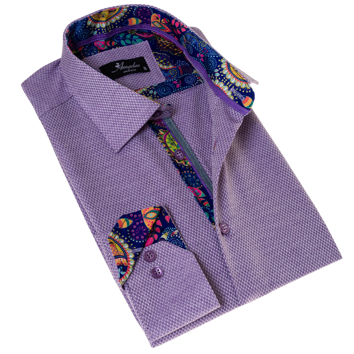 Purple Jacquard Men's Slim Fit Designer Dress Shirt - Tailored Cotton Shirt
