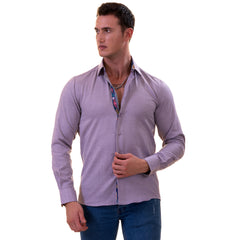 Purple Jacquard Men's Slim Fit Designer Dress Shirt - Tailored Cotton Shirt