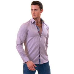 Purple Jacquard Men's Slim Fit Designer Dress Shirt - Tailored Cotton Shirt