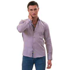 Purple Jacquard Men's Slim Fit Designer Dress Shirt - Tailored Cotton Shirt