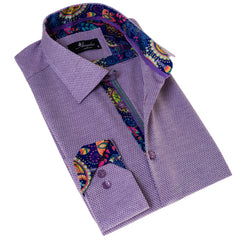 Purple Jacquard Men's Slim Fit Designer Dress Shirt - Tailored Cotton Shirt