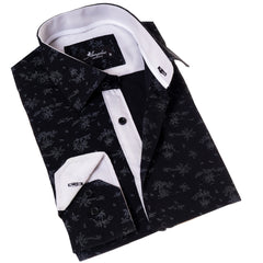 Black Floral Men's Slim Fit Designer Dress Shirt - Tailored Cotton Shirt