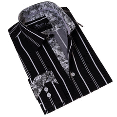 Black Striped Men's Slim Fit Designer French Cuff Shirt - Tailored Cotton