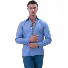 Blue Inside Floral Men's Slim Fit Designer French Cuff Shirt - Tailored Cotton