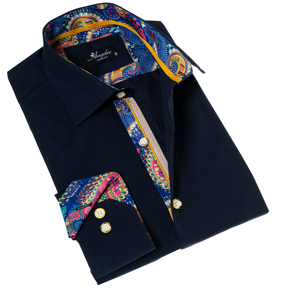 Black Inside Purple Men's Slim Fit Designer French Cuff Shirt - Tailored Cotton