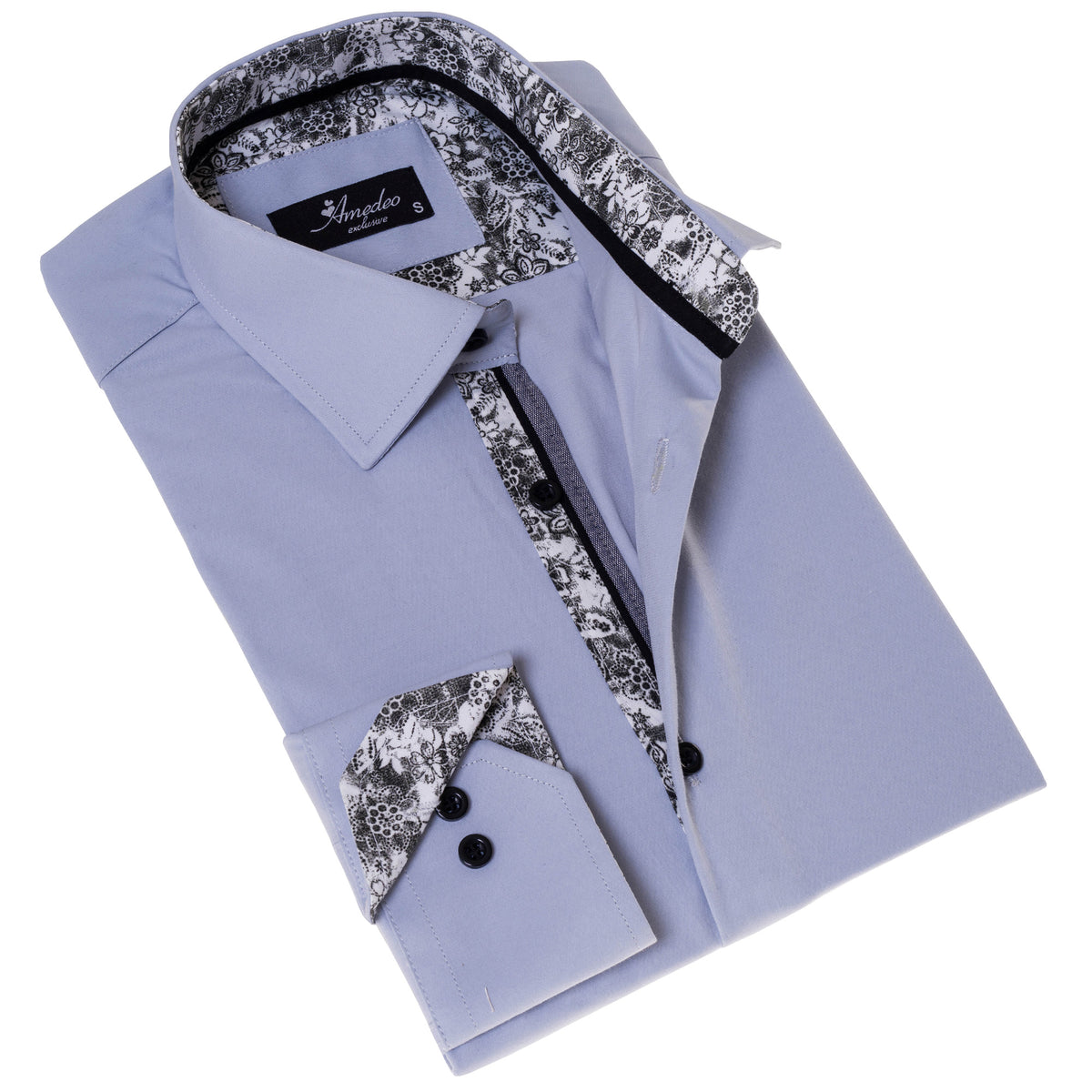Gray Inside Floral Men's Slim Fit Designer Dress Shirt - Tailored Cotton