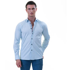 Blue Inside Printed Men's Slim Fit Designer French Cuff Shirt - Tailored Cotton