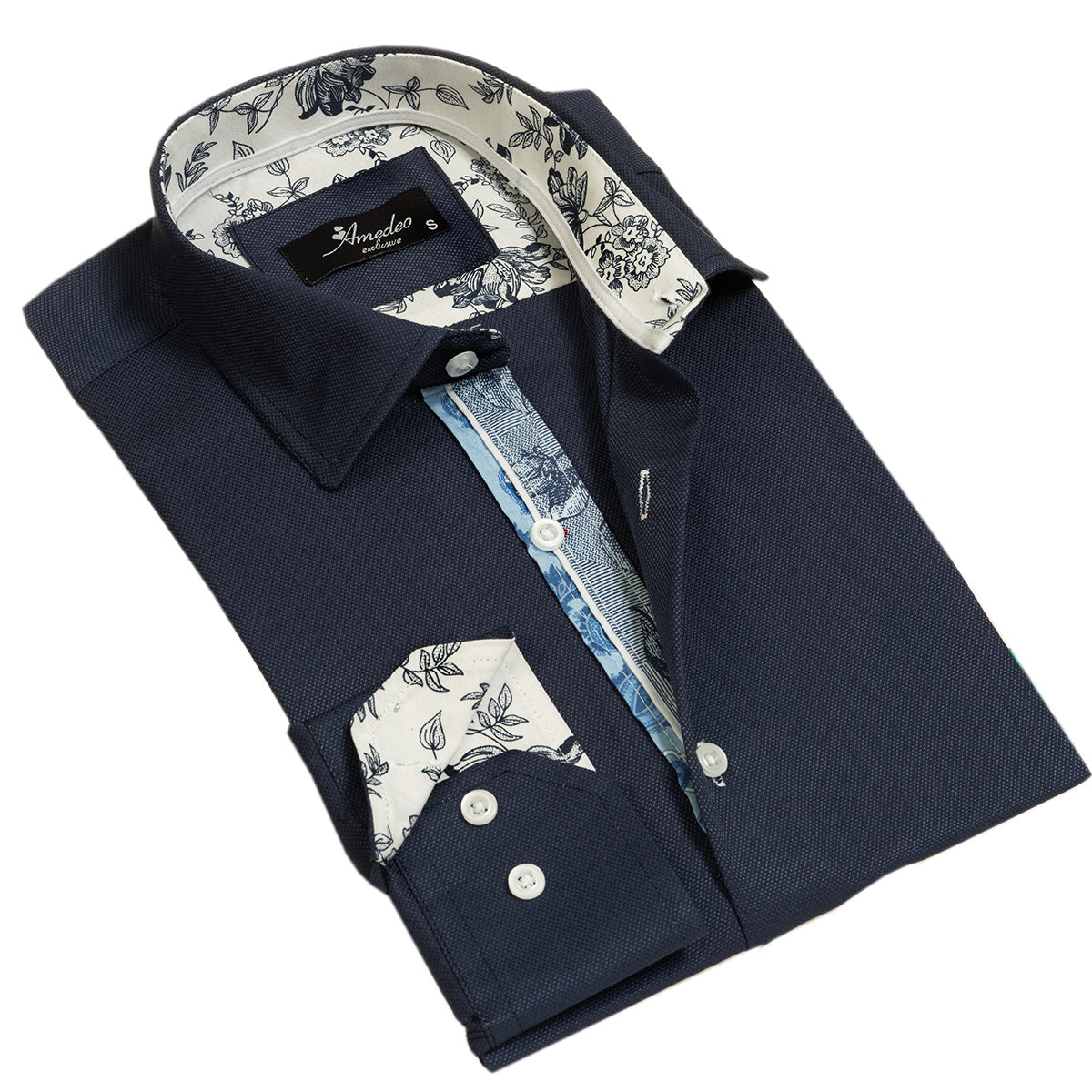 Rich Navy Blue Mens Slim Fit Designer Dress Shirt - Tailored Cotton Shirts For Work And Casual